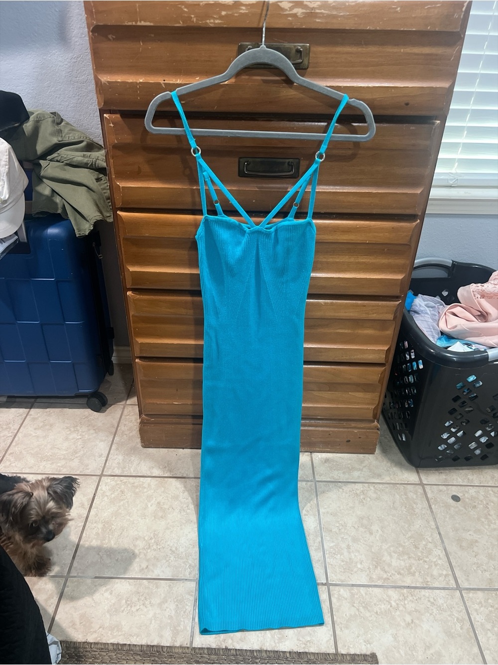 VENUS Bright Turquoise Strappy Ribbed Maxi Dress